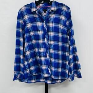 Talbots Women’s Button Down Blouse Shirt Size M Petite Blue Plaid Long Sleeve